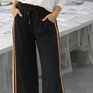 BRP49 Black with Orange and White Stripe Drawstring Pant by Little Daisy
